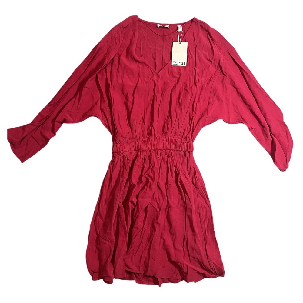 Esprit Women's Raspberry Pink V-Neck Elastic Waist Batwing Sleeve Dress‎ Size 6
